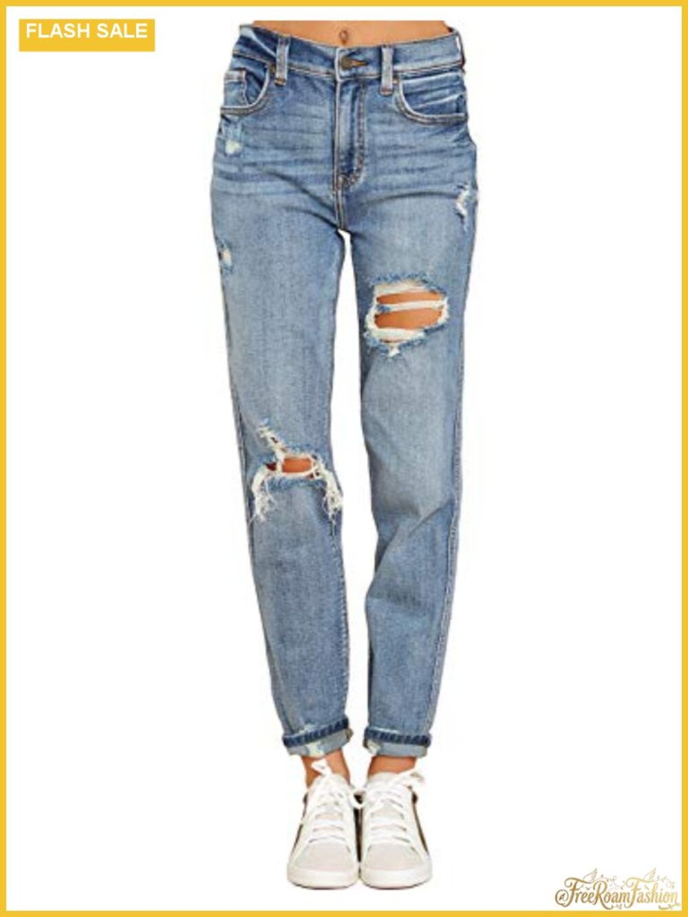 Women's Stretch High Waisted Ripped Boyfriend Jeans Distressed Denim Pants